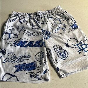 Inaka Power White Graphic Mesh Shorts with Navy Design Mens L